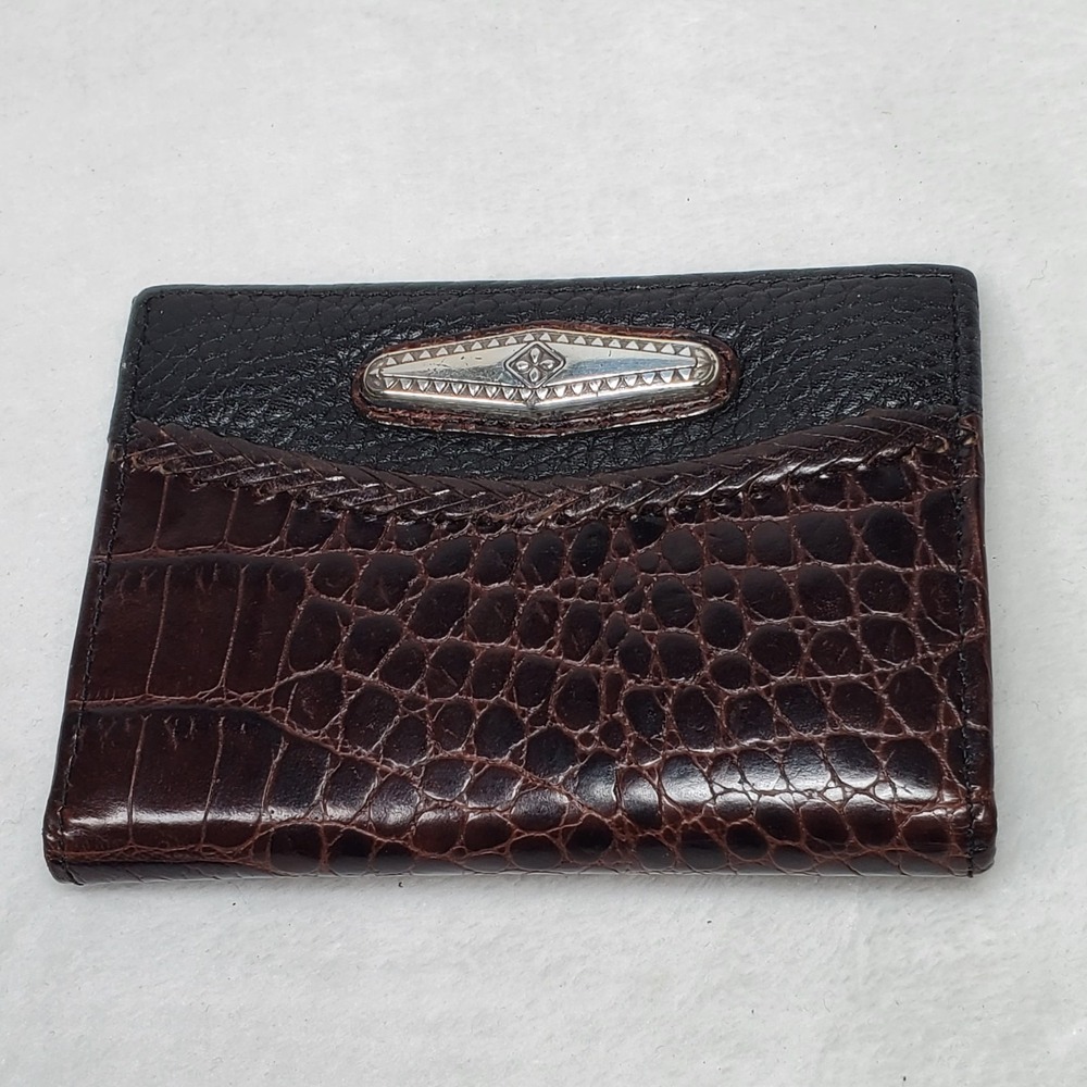 Brighton Bi-Fold Card Wallet Small Chocolate/Black Print Moc Croc Silver Accents